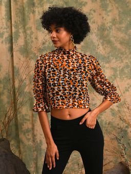 PINACOLADA - Women Orange Printed Stylish Casual Crop Top