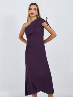 Styli - Women Solid One Shoulder A-Line Maxi Dress