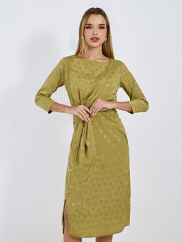 Styli - Women Boat Neck Long Sleeves Slit Sheath Midi Dress