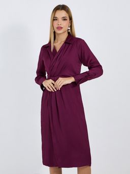 Styli - Women Collar Neck Wrap Full Sleeves Sheath Midi Dress