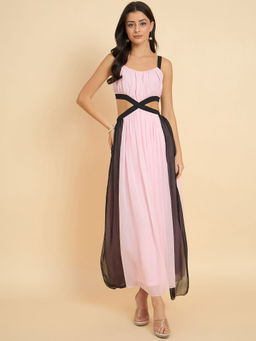 AAYU - Women's Chiffon Cut-Out Color Block Maxi Dress - Pink