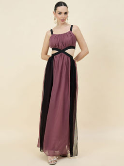 AAYU - Women's Mauve Chiffon Cut-Out Criss-Cross Maxi Dress