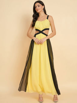 AAYU - Women's Yellow Cut-Out Chiffon Sleeveless Maxi Dress