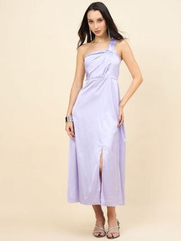 AAYU - Satin One Shoulder Midi Dress with Slit - Lavender