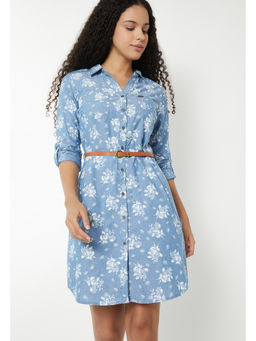 max - Women Floral Print Shirt Dress with Belt