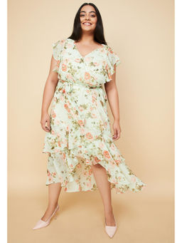 max - Women Floral Printed Ruffled Midi Dress - Green