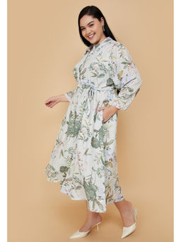 max - Women Floral Schiffli Midi Dress with Belt