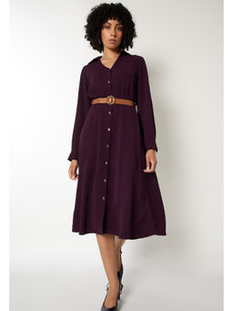 max - Women Textured Shirt Dress with Belt - Purple