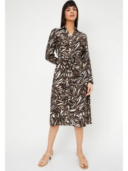 max - Women Printed Shirt Midi Dress with Belt