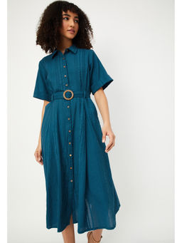 max - Women Textured Shirt Dress with Belt