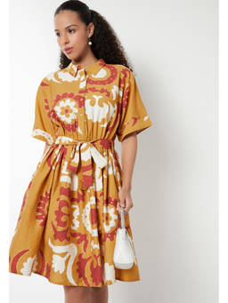 max - Women Floral Printed A-line Dress with Belt