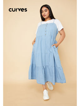 max - Women Pinafore Denim Dress with T-shirt