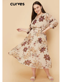 max - Women Floral Print Pleated Dress with Belt