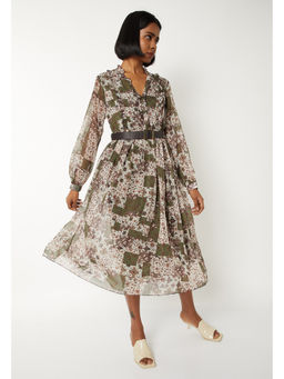 max - Women Floral Printed A-line Dress with Belt