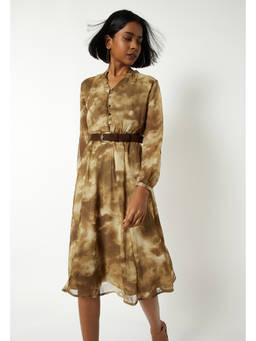 max - Women Printed A-line Dress with Belt