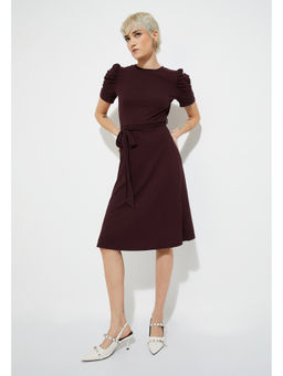 max - Women Ribbed Fit and Flare Dress with Belt