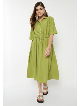 max - Women Solid Tie-Up Waist Shirt Dress