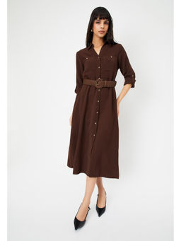 max - Women Solid Shirt Midi Dress with Belt