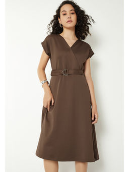 max - Women Solid Wrap Dress with Belt
