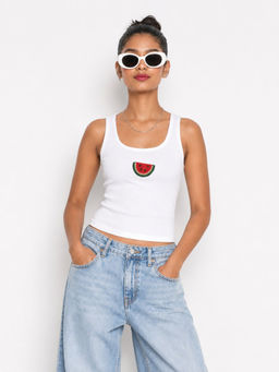 Uptownie - Watermelon Embellished Ribbed Tank Top
