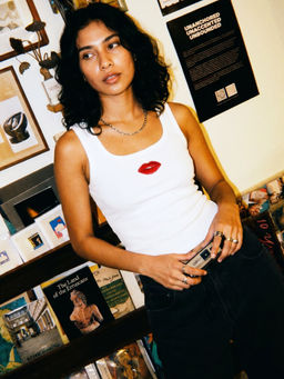 Uptownie - Lips Embellished Ribbed Tank Top