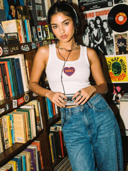 Uptownie - Books Heart Embellished Ribbed Tank Top