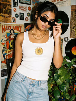Uptownie - Sunflower Embellished Ribbed Tank Top