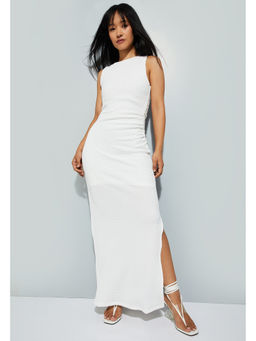 max - URB_N Women Textured Bodycon Maxi Dress - White