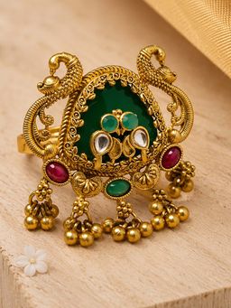 OOMPH - Gold Heritage Rajwadi Peacock Design with Ghungroo Detailing Cocktail Ring