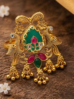 OOMPH - Gold Heritage Rajwadi Peacock Design with Ghungroo Detailing Cocktail Ring