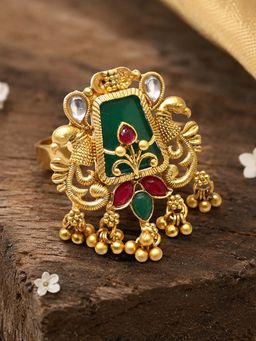 OOMPH - Gold Heritage Rajwadi Peacock Design with Ghungroo Detailing Cocktail Ring