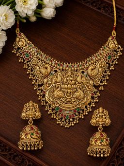 OOMPH - Gold Temple Laxmi Design South Indian Theme Necklace Set