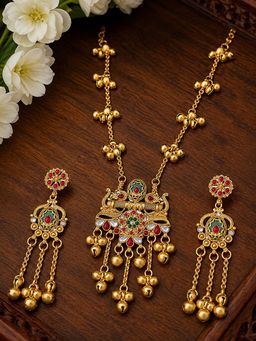 OOMPH - Gold Heritage Rajwadi Ghungroo Detailing Long Necklace Set