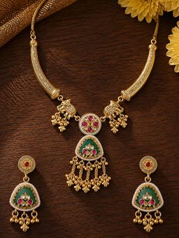 OOMPH - Gold Heritage Rajwadi Hasli Elephant Designe and Ghungroo Detailing Necklace Set
