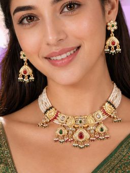 OOMPH - Gold Heritage Rajwadi Poth Moti Mala Necklace Set