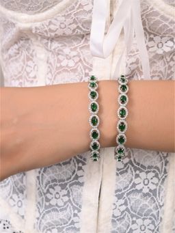 Ratnavali Jewels - Silver Plated Oval Green American Diamond Cz Sleek Bangle