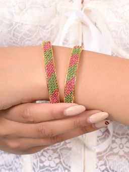 Ratnavali Jewels - Gold Plated Red Green Multi American Diamond Cz Sleek Bangle