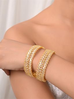 Ratnavali Jewels - Gold Plated White Marquise Cz Kada Bangle