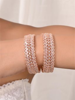 Ratnavali Jewels - Rose Gold Plated White Marquise Cz Kada Bangle