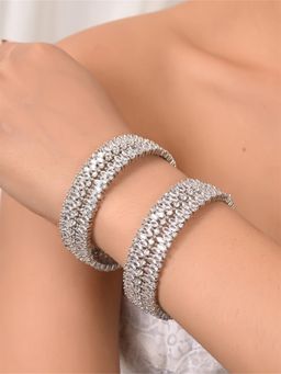 Ratnavali Jewels - Silver Plated White Marquise Cz Kada Bangle