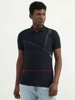 United Colors of Benetton - Cotton Printed Polo Collar Men T-Shirt-Navy Blue