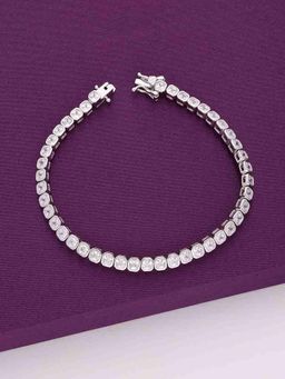 Kai Jewel - String Of Small Squares Zircon Silver Tennis Bracelet - Silver