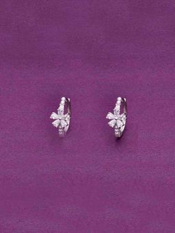 Kai Jewel - Floral Crystal Sterling Silver Hoops Earrings - Silver