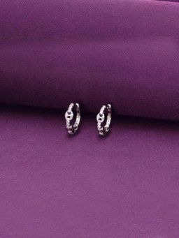 Kai Jewel - Sterling Link Zircon Studded Hoop Earrings - Silver