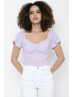 American Eagle - Women Purple Cinch Front Flutter Sleeve T-Shirt