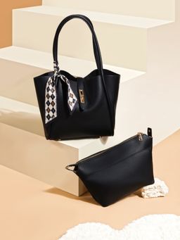 Inc.5 - Women Black Solid Structured Oversized Tote Bag (Set Of 2)