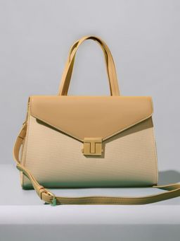 Inc.5 - Women Beige Textured Pu Structured Handheld Bag