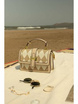 Inc.5 - Women Beige Textured Structured Satchel Sling