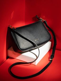 Inc.5 - Women Black Leather Textured Sling Bag
