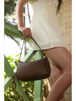 Inc.5 - Women Dark Brown Leather Textured Sling Bag